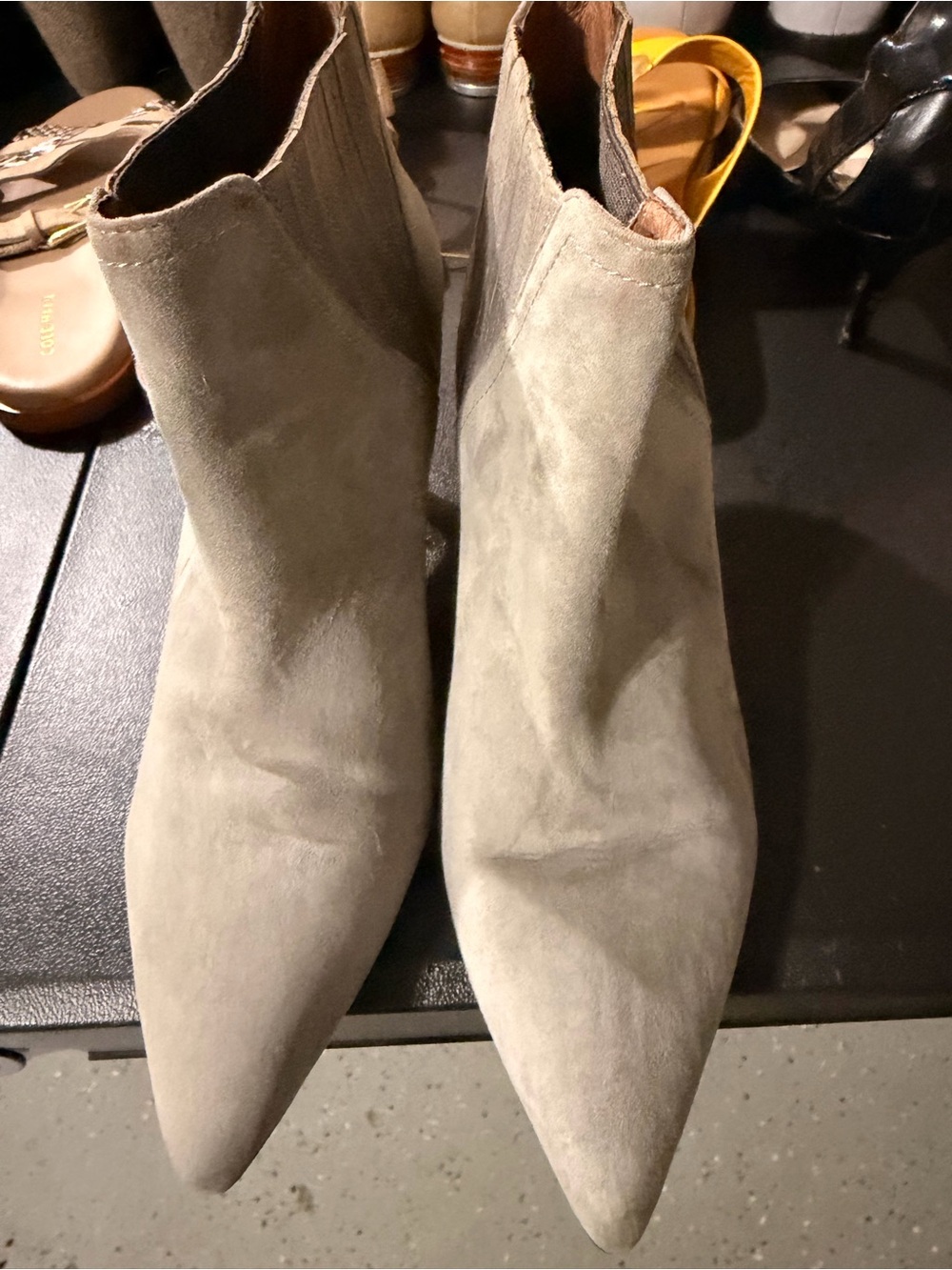 Donald J. Pliner Taupe Suede Pointed Ankle Boots